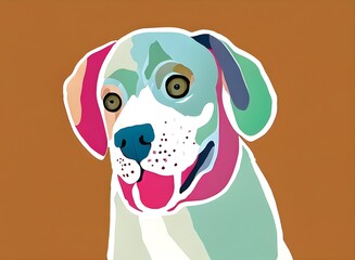 Dog illustration, bright portrait picture of a Dog, low poly, infographics, flat design. Generative AI.