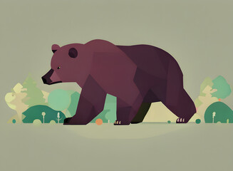 Bear illustration, bright picture of a Bear, low poly, infographics, flat design. Generative AI.