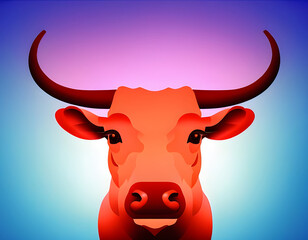 Bull illustration, bright portrait picture of a Bull, low poly, infographics, flat design. Generative AI.