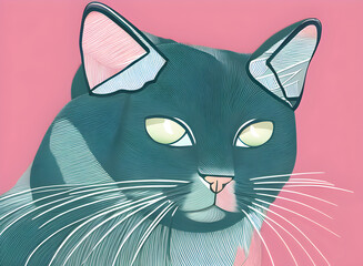 Сat illustration, bright portrait picture of a cat, low poly, infographics, flat design. Generative AI.