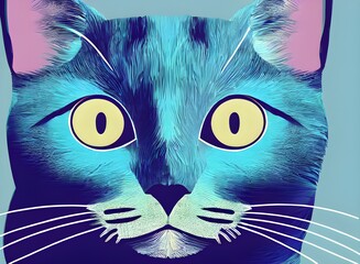 Сat illustration, bright portrait picture of a cat, low poly, infographics, flat design. Generative AI.