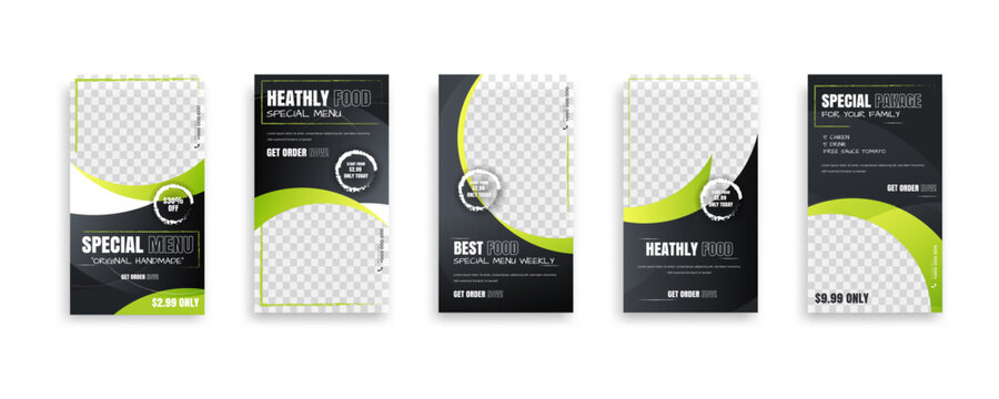 Set of food post story. social media banner template design. Creative design, easy Use for promotions you product. story food for your restaurant promotion