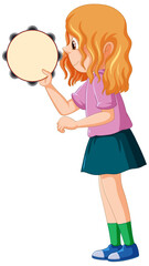 A girl playing tambourine musical instrument