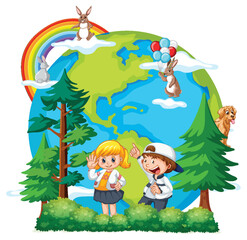 Obraz na płótnie Canvas Earth planet with cartoon characters