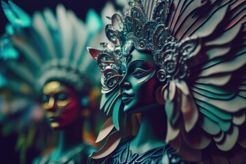 Pessoas fantasiadas de carnaval, carnaval brasileiro no rio de janeiro, destile de carnaval, generative by AI