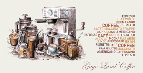 Illustrations about coffee and the process of growing coffee to harvest, suitable for coffee festivals, t-shirts, backgrounds and so on