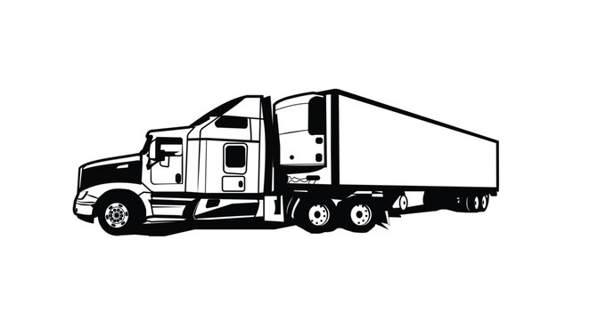 truck isolated on white background, American Truck Trailer black and white illustration, can be used for your company logo and design needs