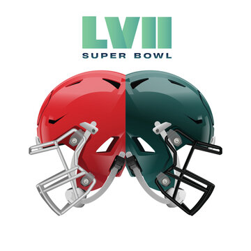 Vector background with helmets of the finalists of the American Football playoffs. Super Bowl 57