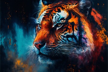 Tygrys abstrakcyjny kolorowy akrylowy Generative AI
 - obrazy, fototapety, plakaty