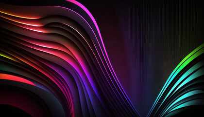 Atmospheric Abstract Neon Background and Wallpaper. Dark Background and Luminescent Neon Swirls, Circles, Lines, and Squares with Beautiful and Radiant Glow. High Quality. 
