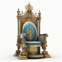 Detailed illustration of an ornate elaborate decorative golden throne for a king, queen or royalty isolated on a white background, generative ai - obrazy, fototapety, plakaty