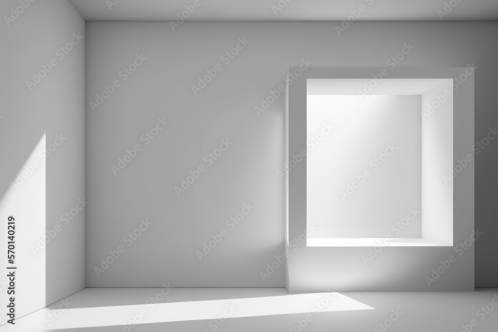 Poster white studio background that is abstract for product presentations. a vacant room with window shadow