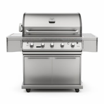 Detailed Illustration Of A Modern Stainless Steel Outdoor Grill Barbecue Natural Gas Propane Isolated On A White Background, Generative Ai