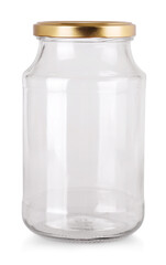 empty glass jar isolated on white background