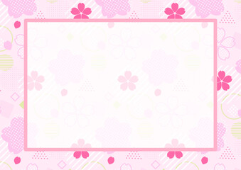 ポップでキュートな図形と桜の花柄のカード　横向き