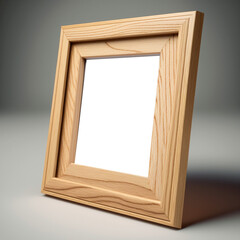 photo frame made of light wood with a transparent background inside on a gray background