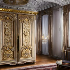 Fototapeta na wymiar A grand armoire in a royal master suite1, Generative AI