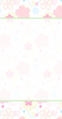 Fototapeta premium ポップでキュートな図形と桜の花柄のカード 白地 縦長
