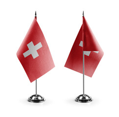 Small national flags of the Switzerland on a white background