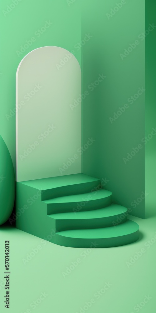 Poster background for product presentation in minimal mockup. green step podium with a green background. ea