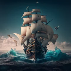 Papier Peint photo Lavable Navire Pirates Ship In The Ocean