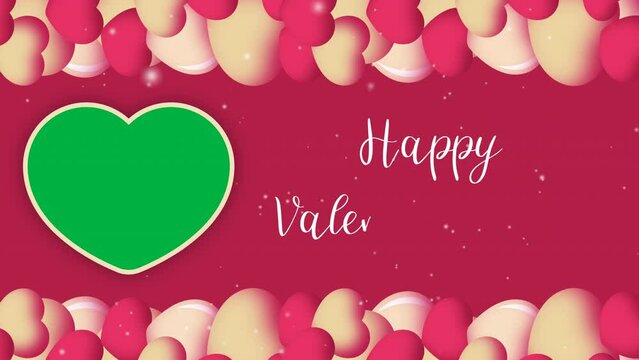 happy valentines day text animation. valentine's card with green screen for put your photo to this video. greeting card template.