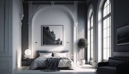 Cozy Beautiful Chic monochromatic minimalist bedroom Interior Design for Your Home: Bold, Colorful, and Unique Style for Room Renovations, Furniture, and Architecture (generative AI)