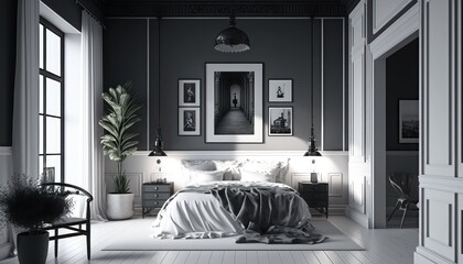 Cozy Beautiful Chic monochromatic minimalist bedroom Interior Design for Your Home: Bold, Colorful, and Unique Style for Room Renovations, Furniture, and Architecture (generative AI)