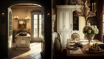 Cozy Beautiful French country design Interior Design for Your Home: Bold, Colorful, and Unique Style for Room Renovations, Furniture, and Architecture (generative AI)