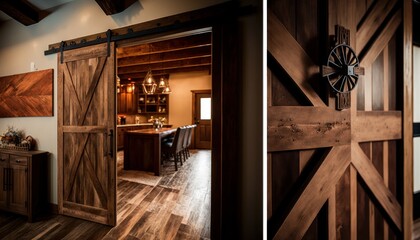 Cozy Beautiful Rustic barn door with metal accents Interior Design for Your Home: Bold, Colorful, and Unique Style for Room Renovations, Furniture, and Architecture (generative AI)