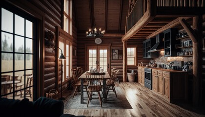 Cozy Beautiful Rustic cabin style Interior Design for Your Home: Bold, Colorful, and Unique Style for Room Renovations, Furniture, and Architecture (generative AI)