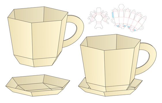Tea Cup Box packaging die cut template design.