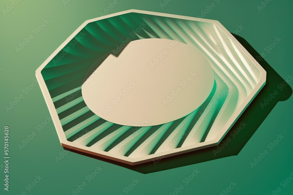 Poster acrylic plate with ribs and a shadowed hexagon on a green background. elegant setting for a presenta
