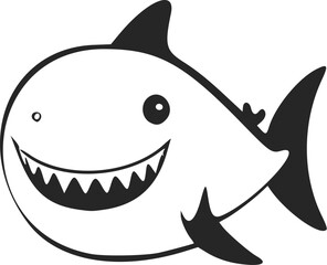 Black and white minimalistic logo with a cute Cheerful shark.