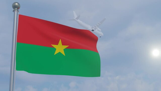 Animation Seamless Looping National Flag with Airplane  -Burkina Faso
