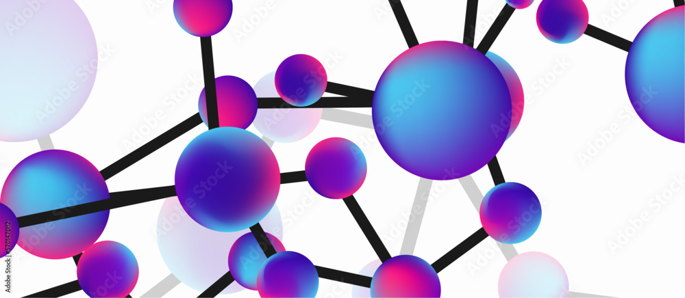 Poster line points connections geometric landing page background. fluid circles and spheres with liquid gra