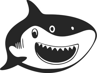 Black and white Simple logo with a charming Cheerful shark.