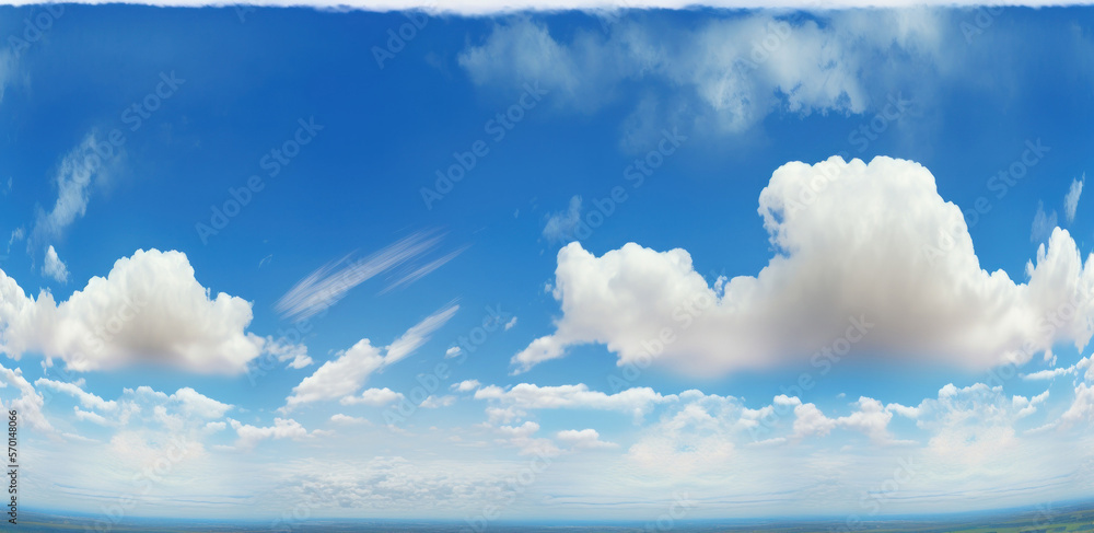 Sticker Blue sky and fluffy clouds in a panorama; fluffy clouds in a panorama of blue sky. Generative AI