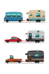 bundle of camping car in cartoon style vector