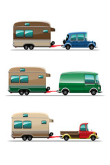 bundle of camping car in cartoon style vector