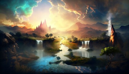 Fantasy Landscape, Generative AI, Blended Fantasy Realm