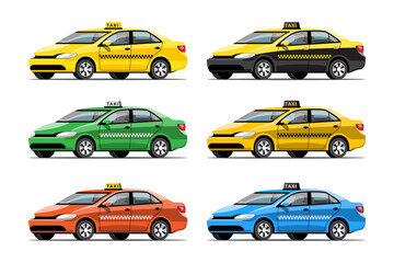 Set of colorful Taxi car service transport vector illustration