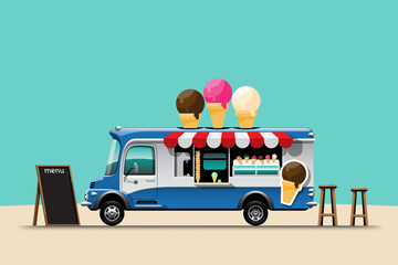 The food truck side view menu Ice cream wooden chair vector