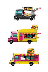 Bundle set of Hamburger on food truck business car vector