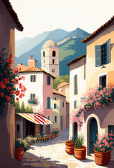 Village provençale à l'aquarelle