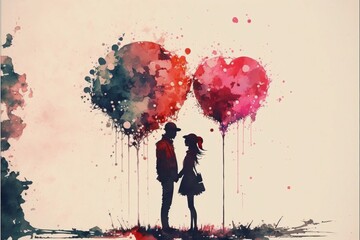 Obraz na płótnie Canvas minimalistic illustration of valentines day watercolor. Generative Ai.