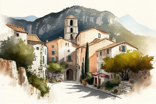 Fototapeta Village provençale à l'aquarelle