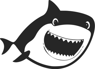 Black and white Uncomplicated logo with an aesthetic Cheerful shark.