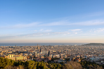 Fototapeta na wymiar View of Barcelona with the Mediterranean Sea in the back