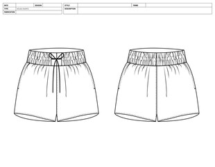 Customizable Shorts Vector Illustration, Lounge Pants, Flats Sketch, Clip Art Technical Fashion Flats Sketch High Quality Vector Outline, Dress Pants Adobe Illustrator, Swim Shorts Technical Drawing